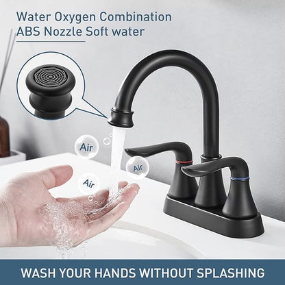 Bathroom Faucets for Sink 3 Hole, 4 inch Matte Black with Pop-up Drain and 2 Supply Hoses 2 Handle Centerset Faucet for Sink Vanity