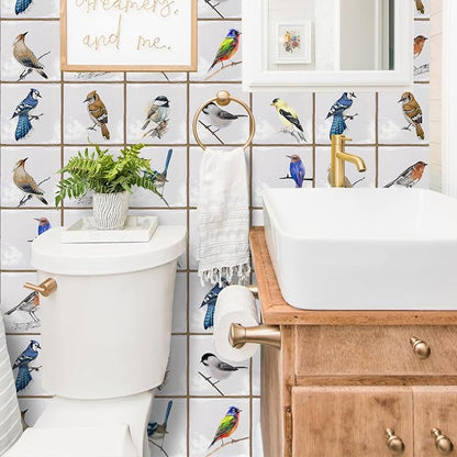 Alwayspon Vinyl Sticker Peel and Stick, Self-Adhesive Wall Tile Transfers Backsplash Sticker Decal for Kitchen Bathroom, 6x6inch/15x15cm 10Pcs, Birds T032