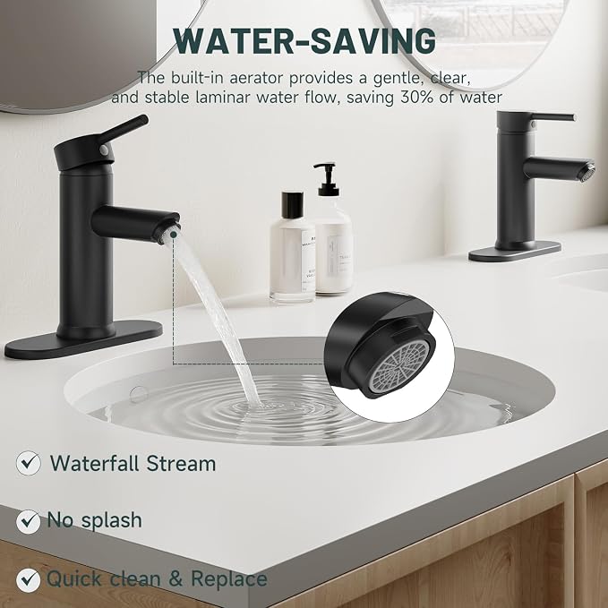 2 Pack Bathroom Faucet for 1 or 3 Holes, Matte Black, Brass | Single Handle Bathroom Sink Faucets, Modern Commercial Lavatory Vanity Faucet,with Deck Plate and Supply Line, Pop Up Drain