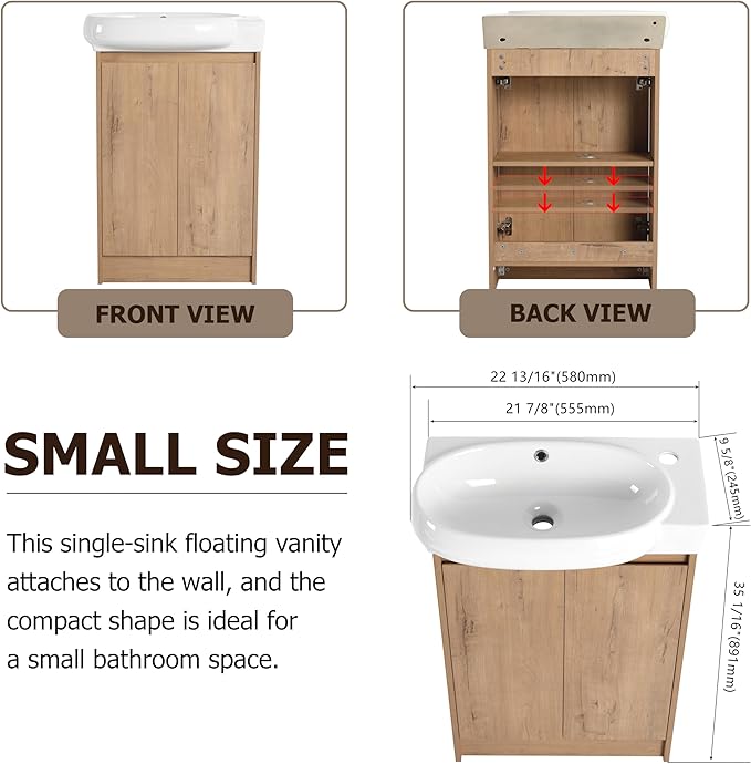 Henf 23" Freestanding Bathroom Vanity with Sink Set for Small Space, Soft Close Doors Round Ceramic Basin Floor Mount Bathroom Cabinet, Vanity and Sink Combo for Home