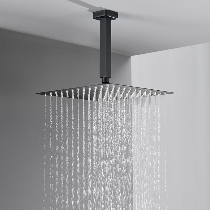 Shower System 12 Inches Rain Shower Combo Set Black Ceiling Mount Shower Faucet Bathroom Faucets with Rainfall Shower Head and Hand Shower