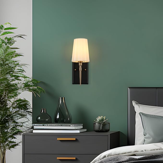 Black Gold Sconce, Modern Sconces Wall Lighting with Fabric Shade for Bathroom, Bedroom, Kitchen and Living Room