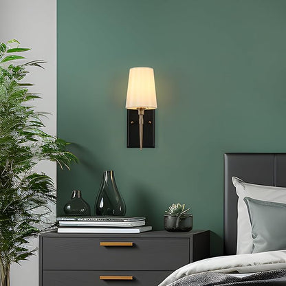 Black Gold Sconce, Modern Sconces Wall Lighting with Fabric Shade for Bathroom, Bedroom, Kitchen and Living Room