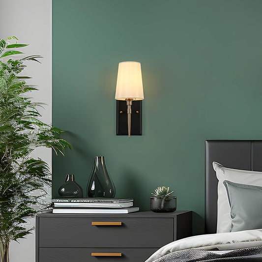 Black Gold Sconce, Modern Sconces Wall Lighting with Fabric Shade for Bathroom, Bedroom, Kitchen and Living Room