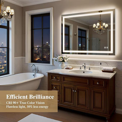 48X36 Inch Frontlit+ Backlit LED Bathroom Mirror with Lights | Bathroom Vanity Mirror for Wall, Ultra-Clear Tempered Glass, Shatter-Proof, Anti-Fog and Memory Function, ETL Listed
