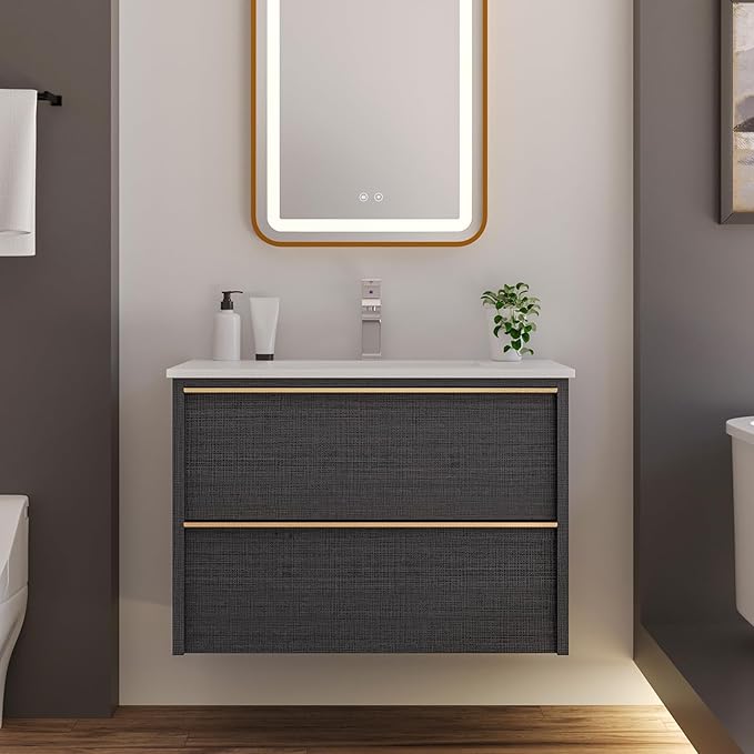Floating Bathroom Vanity with Sink Wall Mounted Cabinet with 2 Soft-Close Drawers, Moisture-Resistant MDF,Large Storage for Small Space (Gray 30")