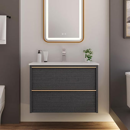 Floating Bathroom Vanity with Sink Wall Mounted Cabinet with 2 Soft-Close Drawers, Moisture-Resistant MDF,Large Storage for Small Space (Gray 30")
