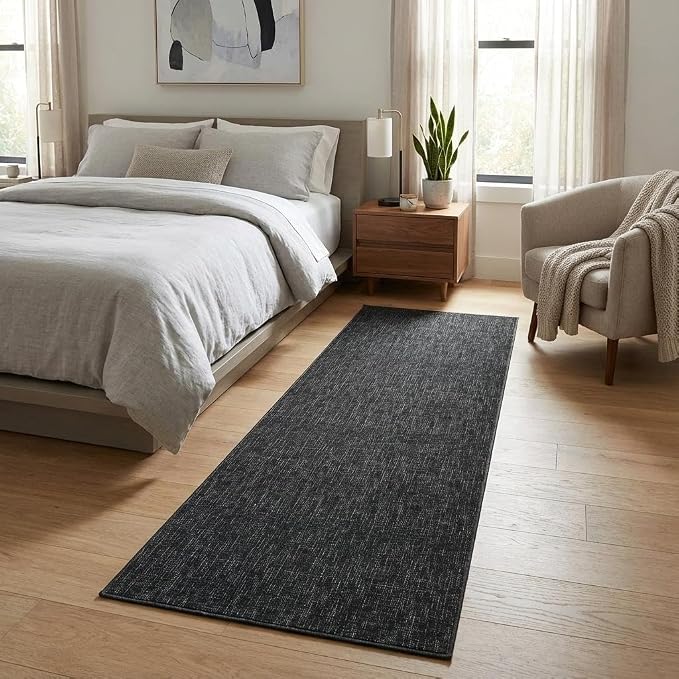 Garvee Textured Solid Color Washable Rugs 2x6 Kitchen Runner Rug, Black | Modern Non Slip Backing Non Shedding Low Pile Stain Resistant Neutral Rug for Entryway Bedroom Bathroom Hallway