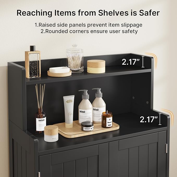 Gizoon Small Bathroom Storage Cabinet, Freestanding Organizer, Black | 40" H Floor Pantry Cabinet with Doors, Adjustable Shelves, for Dining Room, Kitchen, Living Room, Hallway