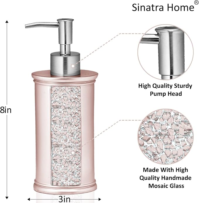 Popular Bath Sinatra Blush Soap Dispenser/Lotion Pump Classic Luxury Lotion Pump Contemporary Decor Blush color for bathroom with this Unique Design Stylish Decor Bling Mosaic