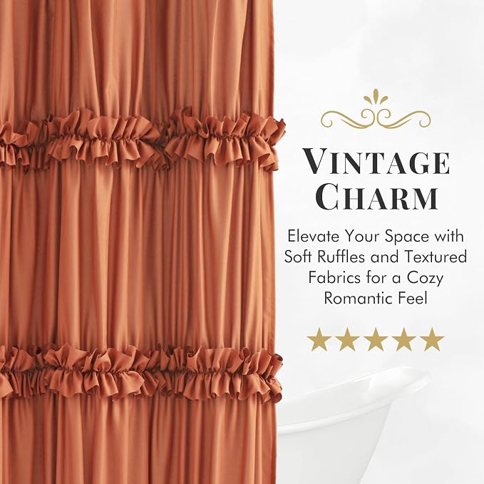 LIPA Boho Rustic Orange Ruffle Shower Curtain 72x72 Inches | Farmhouse Shower Curtains for Bathroom,Water‑Resistant Fabric Shower Curtain,Bohemian Bathroom Decor