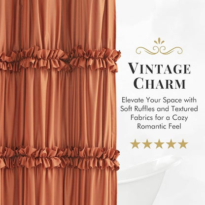 LIPA Boho Rustic Orange Ruffle Shower Curtain 72x72 Inches | Farmhouse Shower Curtains for Bathroom,Water‑Resistant Fabric Shower Curtain,Bohemian Bathroom Decor