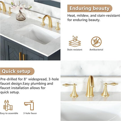 Ceres 61" Engineered Stone Vanity Top in Grain White with Double White Sinks