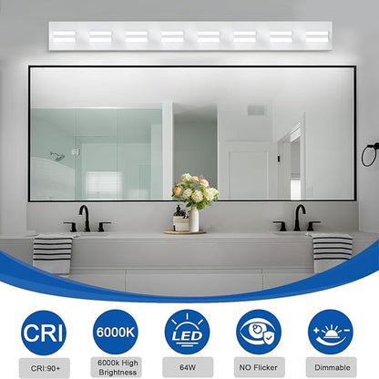 IZORRO LED Modern Bathroom Lights Fixtures(8-Light,Dimmable),Matte White Acrylic Wall Lighting,Vanity Lights for Bathroom Over Mirror - 6000k 46In （No Assembly Required）
