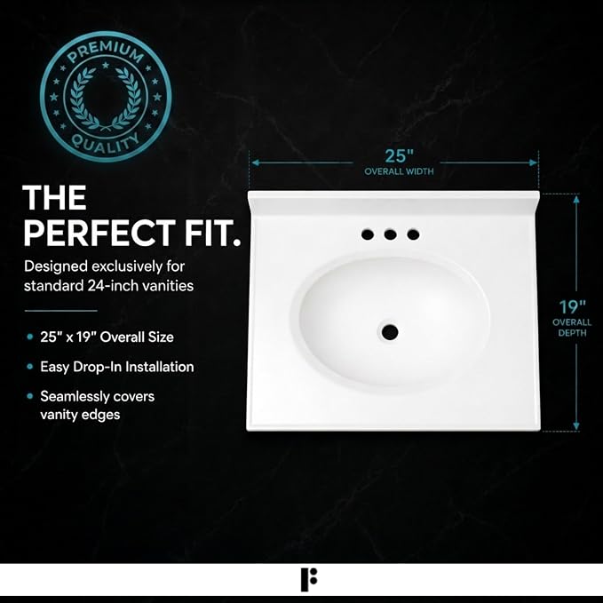 Cultured Marble Composite Bathroom Sink Top - Fits Standard 24” Vanity | Elegant and Durable Bathroom Sinks for Modern Homes - Upgrade Your Space - Perfect for Any Bathroom Design
