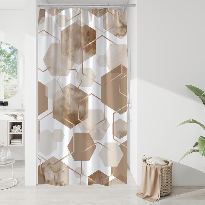Litabel Small Stall Shower Curtain Set, Geometric Bathroom Decor 36x72 | Narrow Half Modern Minimalist Shower Curtais, Beige Geometric Art Print Abstract Waterproof Bath Curtain