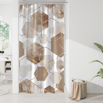 Litabel Small Stall Shower Curtain Set, Geometric Bathroom Decor 36x72 | Narrow Half Modern Minimalist Shower Curtais, Beige Geometric Art Print Abstract Waterproof Bath Curtain