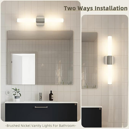 Brushed Nickel Bathroom Light Fixture 5CCT Dimmable 18W Led Bathroom Vanity Lights Over Mirror Modern Bath Lights for Mirror