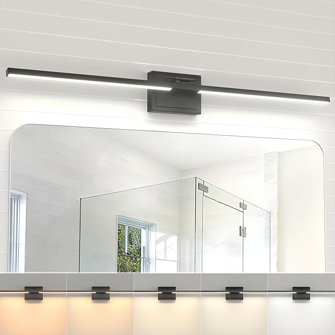 NIORSUN 39.4 Inch Modern Bathroom Light Fixture, 34W 5CCT Dimmable LED Black Bathroom Vanity Lights Over Mirror, Vanity Lights for Bathrooms Restroom Mirror
