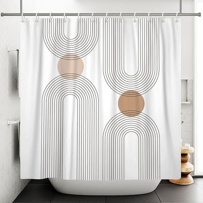 Mid Century Shower Curtain for Bathroom, Boho Sun Rainbow Modern Minimalist Geometric Shower Curtain, Abstract Arch Lines Modern Aesthetic Bathroom Decor Curtain Sets 60x72 inch