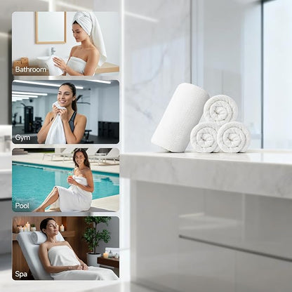 REDKISS 4 Pack Premium Bath Towels, Plush Coral Fleece Towels for Bathroom, Extra Large Bath Towels Set of 4 (35 x 70 in), Super Soft Highly Absorbent Shower Towels for Spa, Gym, Travel, White