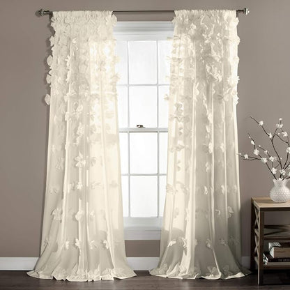 Lush Decor Riley Light Filtering Window Curtain Panel, Single 54" W x 84" L, Ivory - Cute Curtains for Bedroom - Bow Decor - Coquette Curtains for Windows