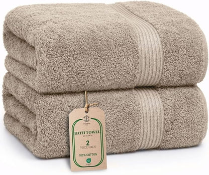 Luxe 2-Piece Bath Towel Set – Large Soft Cotton Towels, Absorbent, Durable & Skin-Friendly, Machine Washable, 27 x 54 in (Sand)