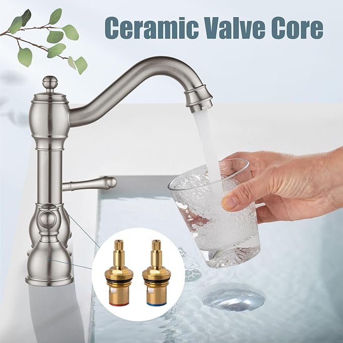 Aolemi 8 Inch Widespread Bathroom Sink Faucet 3 Hole Deck Mount Vanity Basin Mixer Tap with Pop Up Drain Assembly Brushed Nickel Double Lever Handle