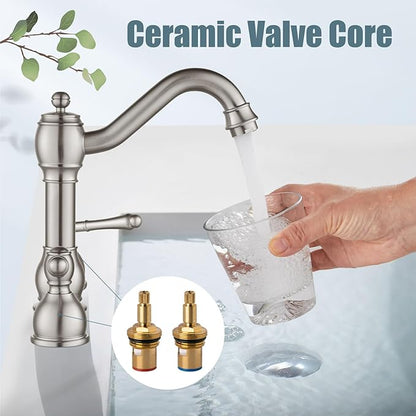 Aolemi 8 Inch Widespread Bathroom Sink Faucet 3 Hole Deck Mount Vanity Basin Mixer Tap with Pop Up Drain Assembly Brushed Nickel Double Lever Handle