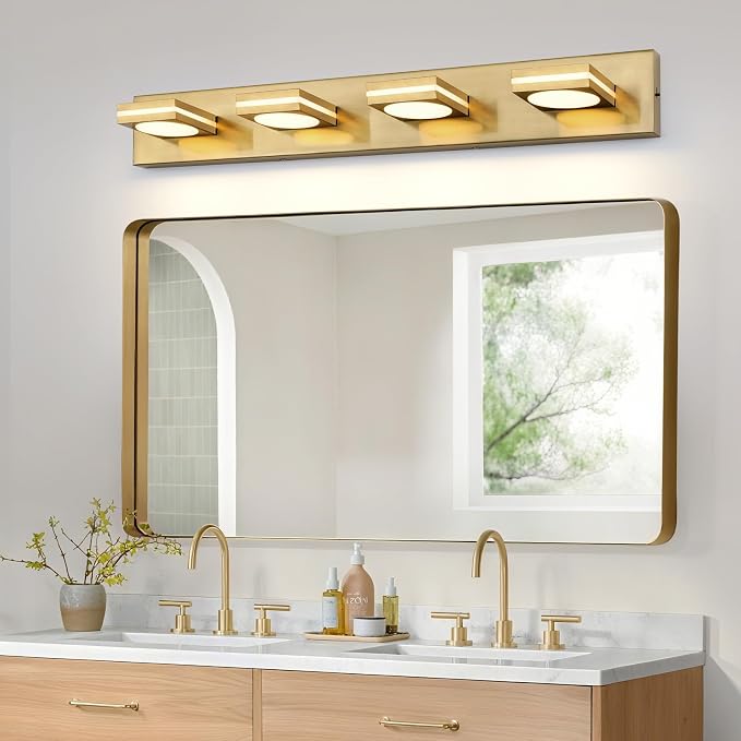 Bathroom Light Fixtures, Gold Vanity Light Modern LED Acrylic Lighting Fixtures, Bathroom Accessories Dimmer Lamps, 3CCT, 30-inch