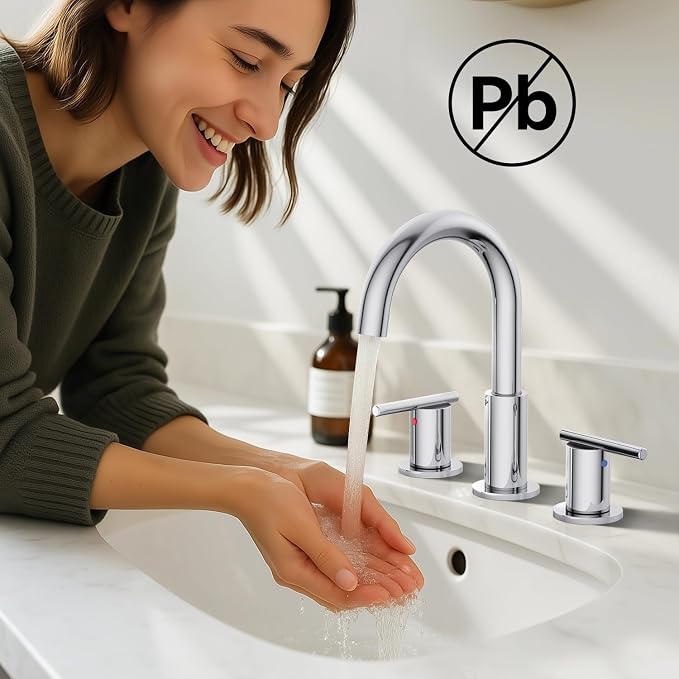 Bathroom Faucets for 3 Hole Sinks, Hurran 8 Inch Chrome Double Handle Bathroom Sink Faucet Comes with a 360 Degree Rotating Spout and a Pop-Up Drain that is Suitable for Vanity RV Outdoor Sink