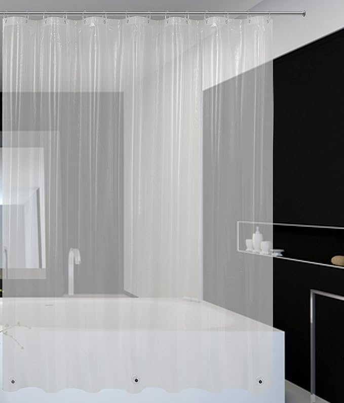 Mrs Awesome 82x74 Wide Shower Curtain Liner with Magnets, Clear | Hooks Included,14 Rustproof Grommets,Water Proof Heavy Duty PEVA，82W x 74H for Freestanding Bathtub,Curved Shower Rods