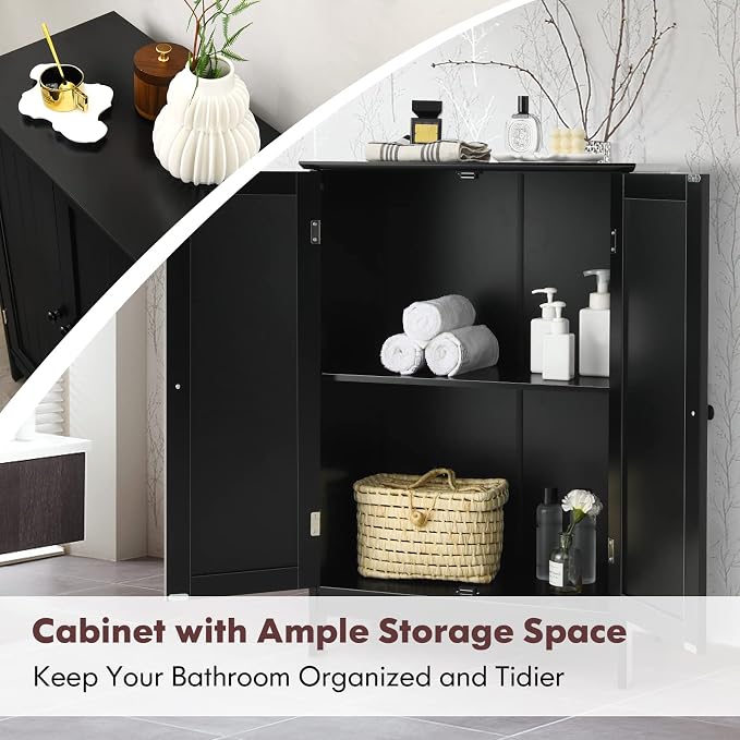 GIANTEX Storage Cabinet with Doors and Shelves - Freestanding Storage Organizer with Anti-Tipping Device, Entryway Storage Unit for Living Room, Bedroom, Home Decor, Bathroom Floor Cabinet (Black)