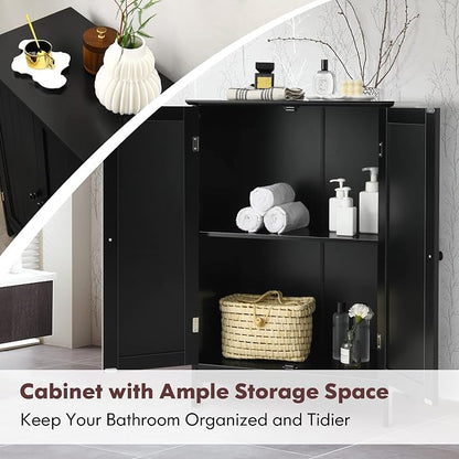 GIANTEX Storage Cabinet with Doors and Shelves - Freestanding Storage Organizer with Anti-Tipping Device, Entryway Storage Unit for Living Room, Bedroom, Home Decor, Bathroom Floor Cabinet (Black)