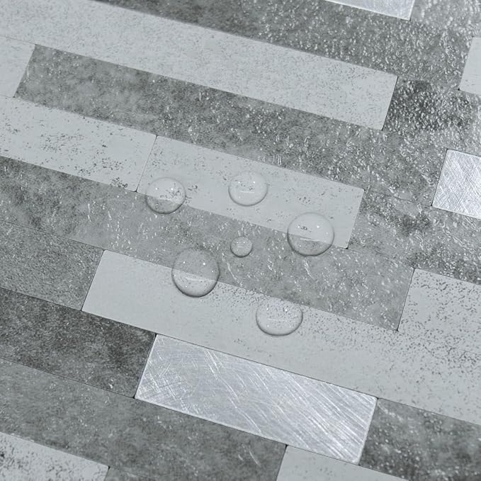 AULIGET 20 Sheets Faux Stone Peel and Stick Backsplash, Grey Slate Look PVC Wall Tile Stick on Backsplash for Kitchen and Bathroom