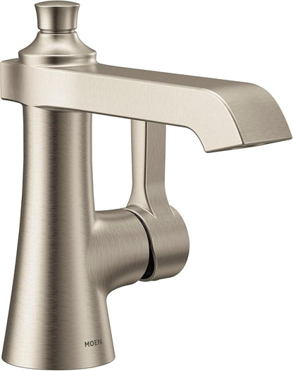 Moen S6981BN Flara One-Handle Single Hole Bathroom Faucet with Drain Assembly, Brushed Nickel