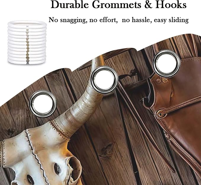 Farmhouse Western Shower Curtain, Rustic Country Cowboy Barn Door Bath Curtain Set, Brown Southwest Cowboys Boots Hat Bull Sunflowers Bathroom Decor Accessories with Hooks 60X70IN
