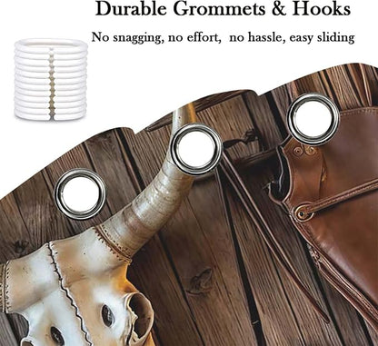 Farmhouse Western Shower Curtain, Rustic Country Cowboy Barn Door Bath Curtain Set, Brown Southwest Cowboys Boots Hat Bull Sunflowers Bathroom Decor Accessories with Hooks 60X70IN
