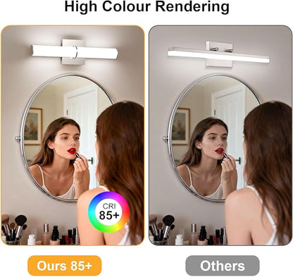OOWOLF 17.3Inch Modern Vanity Light Fixture with Switch, 12W 5000K Led Bathroom Light Fixture Over Mirror, Hardwired, Brushed Nickel 1200LM Vanity Light Bar for Mirror Bedroom Hallway Living Room