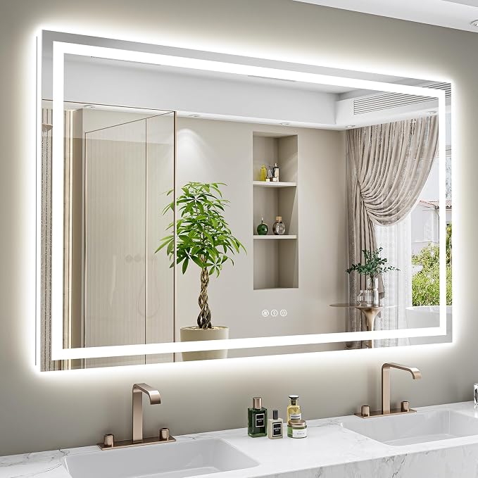 60x48 LED Bathroom Mirror with Lights, Lighted Vanity Mirror | Backlit and Front Light, Anti-Fog, 3 Color Dimmable, Memory, Tempered Glass, IP54 Waterproof, UL Listed