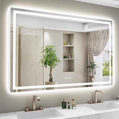 60x48 LED Bathroom Mirror with Lights, Lighted Vanity Mirror | Backlit and Front Light, Anti-Fog, 3 Color Dimmable, Memory, Tempered Glass, IP54 Waterproof, UL Listed