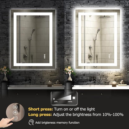 Hivone 24"X32" LED Bathroom Mirror with Lights, Anti-Fog, Dimmable, Backlit + Front Lit, Smart Bathroom Vanity Mirror, Memory Function, Shatterproof, Tempered Glass (Horizontal/Vertical)