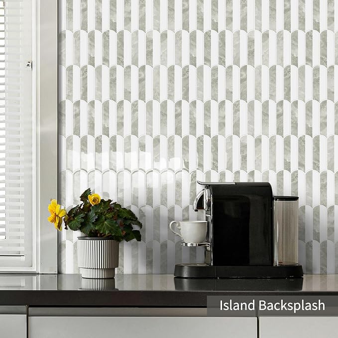 10-Sheet Upgraded Thicker Peel and Stick Kitchen Backsplash Tiles | Waterproof Self-Adhesive Vinyl Wall Tile Stick on Backsplash for Kitchen,Bathroom,Fireplace and RV(Beige,12"×12")