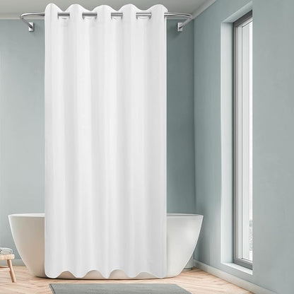 River Dream Extra Long No Hook Shower Curtain or Liner 71x98, White | Soft Microfiber, Bottom Magnets, XL Waterproof Fabric Shower Curtain Set, Machine Washable, 71W x 98H