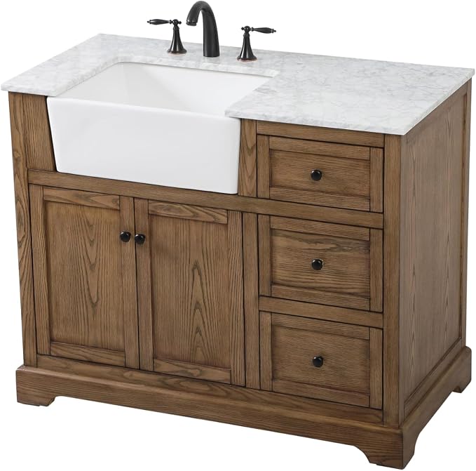 42 Double Bathroom Vanity, with Carrara White Marble Top Soft-Close, Driftwood