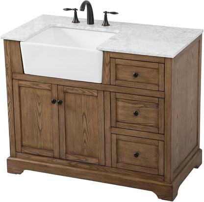 42 Double Bathroom Vanity, with Carrara White Marble Top Soft-Close, Driftwood