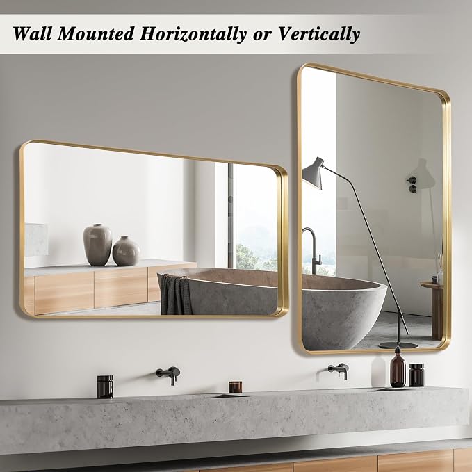 Anpark Gold Metal Deep Frame Mirror - 30" x 48" Rectangular Wall Mounted Vanity Mirror for Bathroom, Bedroom, Living Room & Entryway Decor