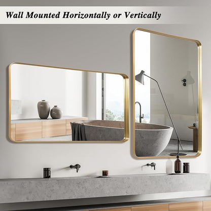 Anpark Gold Metal Deep Frame Mirror - 30" x 48" Rectangular Wall Mounted Vanity Mirror for Bathroom, Bedroom, Living Room & Entryway Decor