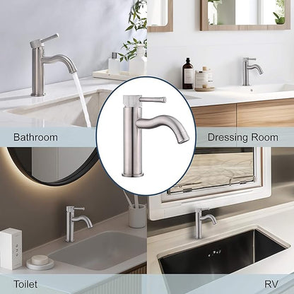 Brushed Nickel Bathroom Faucet,with Splash Sprayer Extender Aerator,Single Handle Vanity Sink,for Vanity Farmhouse and RV