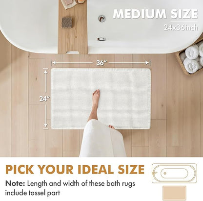 MIULEE Set of 2 Waffle Bathroom Rugs Boho Bath Mat White 24x36 Inch | Non Slip, Super Absorbent, Washable, Ultra Soft, Rubber Backed, Large Bath Rugs for Bathroom Floor Tub Shower